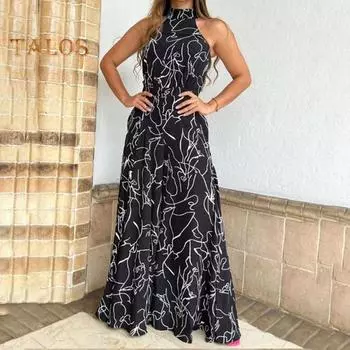 Летний женский комбинезон с открытыми плечами, бретелькой на шее, без рукавов, в тон, с принтом, с широкими штанинами, с высокой узкой талией, боковые карманы, полная длина, поездка на работу, отпуск S белый