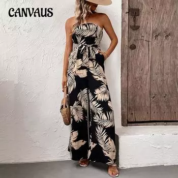 Летний женский комбинезон с принтом, элегантный комбинезон без рукавов с грудью S чёрный