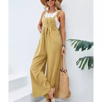 Летний женский комбинезон с широкими штанинами, свободный повседневный пляжный комбинезон без рукавов, комбинезон с карманами, повседневные брюки с лямками, майка XXXL чёрный