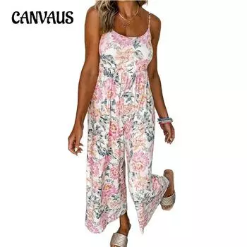 Летний женский комбинезон с высокой талией и широкими штанинами, цветочные брюки с открытой спиной и халтером S розовый