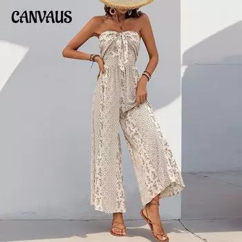 Летний женский комбинезон с высокой талией и завязками, широкие брюки, повседневные брюки в этническом стиле в стиле пэчворк S абрикосовый