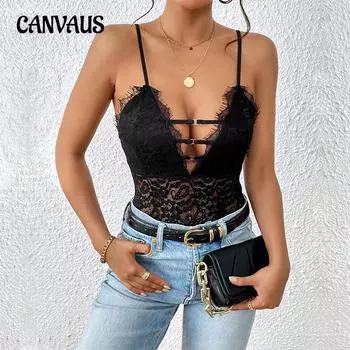 Летний женский комбинезон слинг черный кружевной плотный сексуальный сетчатый комбинезон S чёрный