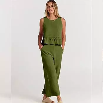 Летний женский комбинезон, удобный повседневный плиссированный жилет без рукавов, широкие брюки, брюки с девятью точками, повседневный костюм L
