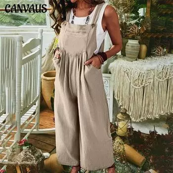 Летний женский комбинезон, утолщенный хлопок рами, однотонный повседневный комбинезон без рукавов с широкими штанинами и боковой пряжкой XXL белый