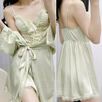 Летний женский комплект из 2 предметов халата, ночное белье, сексуальное кружевное нижнее белье, ночная рубашка в стиле пэчворк, интимное белье, шелковое атласное домашнее платье, одежда для отдыха M