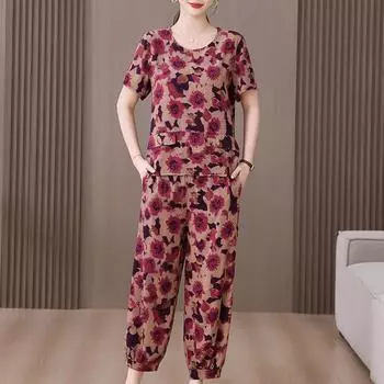 Летний женский комплект из двух предметов, элегантные брюки из хлопка и льна, большие размеры, повседневная женская одежда XL