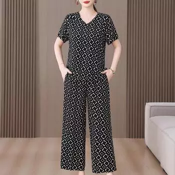 Летний женский комплект из двух предметов, большие размеры, элегантные широкие брюки из хлопка и льна, повседневная женская одежда XL