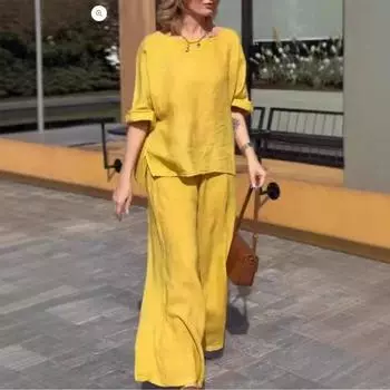 Летний женский комплект из хлопка и льна, однотонный костюм-двойка, свободные повседневные брюки и куртка XXXXXL белый