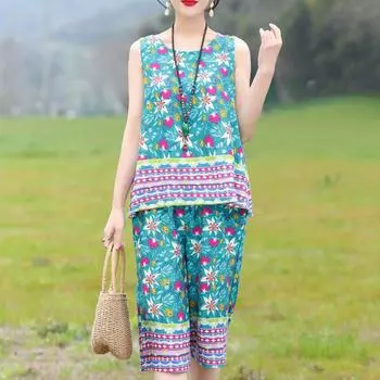 Летний женский костюм больших размеров, повседневный элегантный свободный комплект из 2 предметов с эластичной резинкой на талии, летняя одежда XL