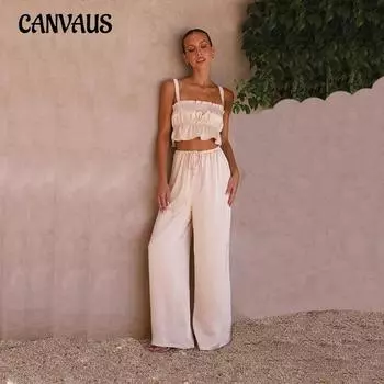 Летний женский костюм, однотонный воротник, подтяжки, широкие брюки, модный женский костюм с открытой спиной и широкими штанинами S розы красного