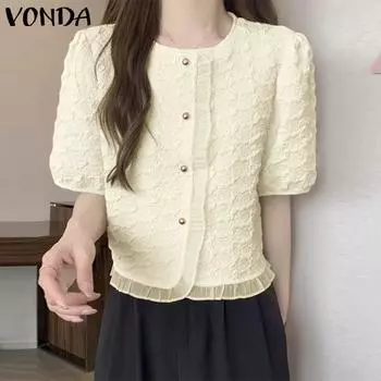 Летний женский кружевной топ VONDA в стиле пэчворк с круглым вырезом H Fit