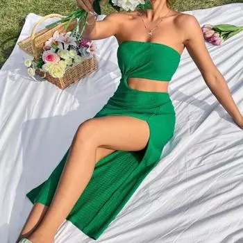 Летний женский модный бюстгальтер с открытой боковой пуговицей, сексуальное платье в европейском и американском стиле L зелёный