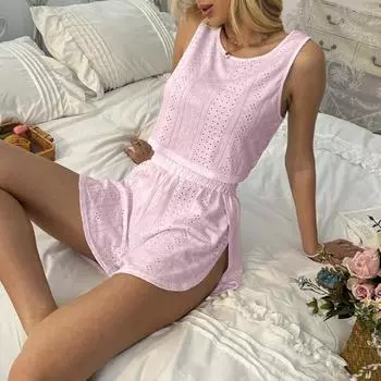 Летний женский модный однотонный костюм для отдыха, полые открытые шорты, жилет, домашняя одежда, комплект из двух предметов XXL белый