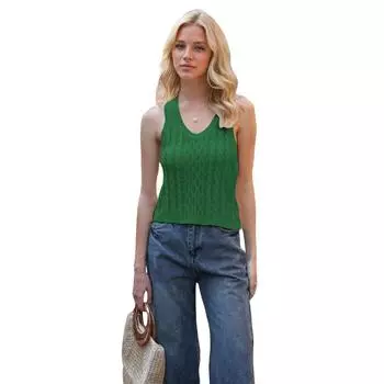 Летний женский модный повседневный трикотажный жилет с V-образным вырезом, однотонный S чёрный