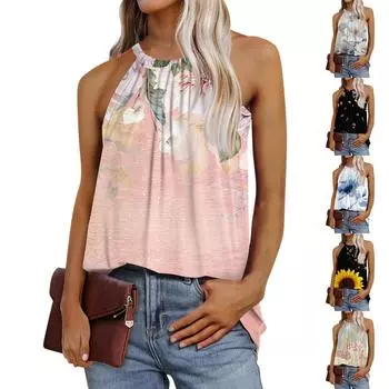 Летний женский модный повседневный жилет без рукавов с принтом и регулируемыми ремнями XL