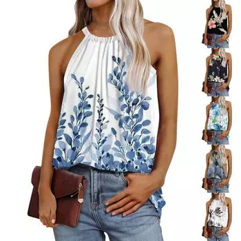 Летний женский модный повседневный жилет без рукавов с принтом и регулируемыми ремнями XXXL