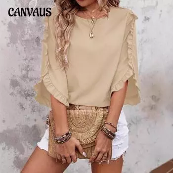 Летний женский новый кружевной топ с круглым вырезом и рукавами семь четвертей S красный