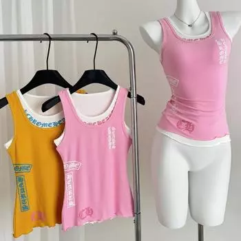 Летний женский облегающий топ на бретелях, популярный укороченный топ 2000-х с кокеткой и круглым вырезом Gyaru Y2k, уличная одежда, корейский Y2k, стрейч в стиле гранж, Tide S розовый