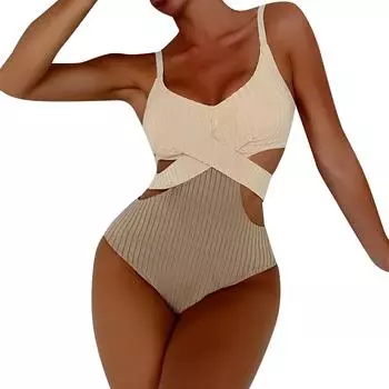Летний женский однотонный купальник, прозрачное бикини, сексуальное нижнее белье, горячая женщина, топ бикини, женские купальники S бежевый