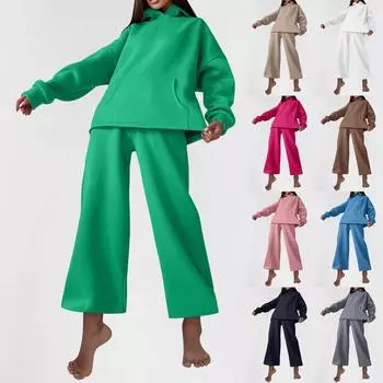 Летний женский однотонный топ на молнии с длинными рукавами, повседневные брюки с эластичной завязкой и карманами, спортивный стиль для отдыха, свободный мягкий костюм из двух предметов L чёрный