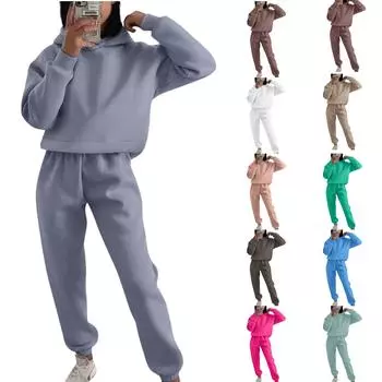 Летний женский однотонный топ с капюшоном и длинными рукавами, повседневные эластичные брюки с карманами, спортивный стиль для тренировок, свободный мягкий комплект из двух предметов XL розовый