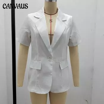 Летний женский пиджак, топы с короткими рукавами, темпераментный модный свободный костюм, однотонный костюмный воротник, куртка с короткими рукавами S белый