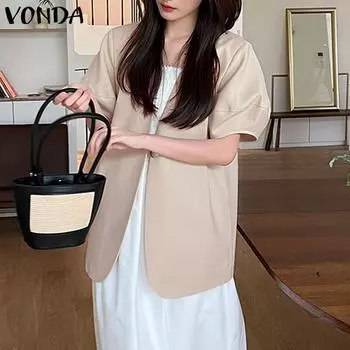 Летний женский пиджак VONDA с пышными рукавами, однотонные топы