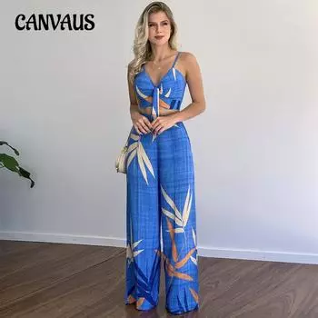 Летний женский повседневный костюм из искусственной конопли с v-образным вырезом, короткий жилет с высокой талией и принтом, широкие брюки, костюм S оранжевый