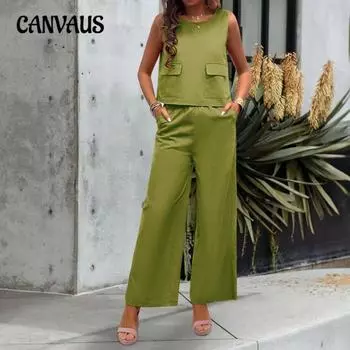 Летний женский повседневный однотонный верх с широкими брюками S чёрный