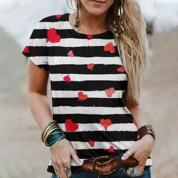 Летний женский повседневный пуловер с 3D-принтом, свободный крой, футболка с короткими рукавами, базовая рубашка S