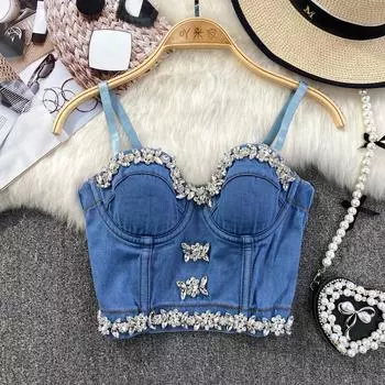 Летний женский сексуальный клубный бюстгальтер на бретельках, роскошный бюстгальтер с бисером и бриллиантами, поло для танцев, тонкие топы S