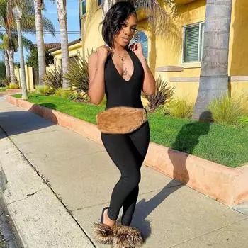 Летний женский сексуальный комбинезон с V-образным вырезом и свисающим вырезом в Европе и Америке M серый