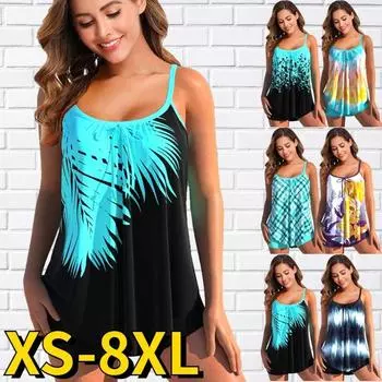 Летний женский сексуальный купальник с нерегулярным подолом, монокини, пляжная мода, танкини, купальный костюм с абстрактным принтом, комплект из двух предметов, бикини S темно-синий