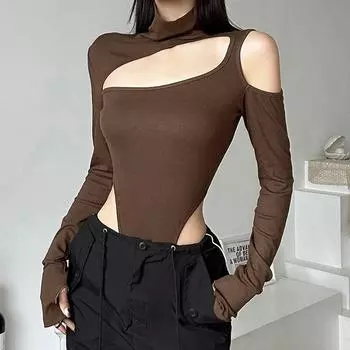 Летний женский сексуальный обтягивающий комбинезон Y2K нестандартной формы S кофейный