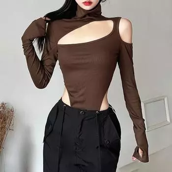 Летний женский сексуальный обтягивающий комбинезон Y2K нестандартной формы S кофейный