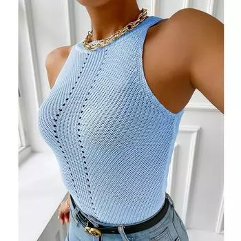 Летний женский сексуальный тонкий жилет, однотонный топ на бретелях, модные вязаные топы без рукавов L белый