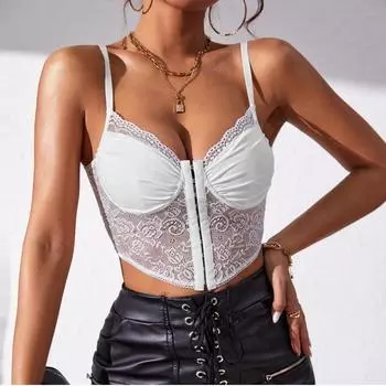 Летний женский сексуальный жилет на подтяжках в европейском и американском стиле с кружевной пряжкой, плиссированный узор, модный модный модный женский жилет S чёрный