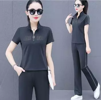 Летний женский спортивный костюм Женский повседневный свободный облегающий комплект из двух предметов с коротким рукавом XXXXXL серый