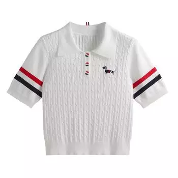 Летний женский свитер с вышивкой «Собака», трикотажный свитер-поло, футболка, пуловер, джемпер, топы One Size белый