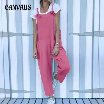 Летний женский свободный комбинезон без рукавов с лямкой на шее S чёрный