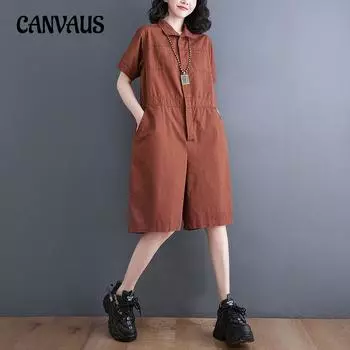 Летний женский тонкий корейский вариант свободного однотонного комбинезона с пятью точками большого размера L чёрный