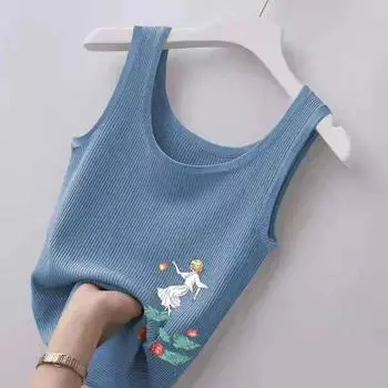 Летний женский топ без рукавов, милый свободный жилет больших размеров для маленьких девочек, жилет из ледяного шелка с подтяжками XXXL