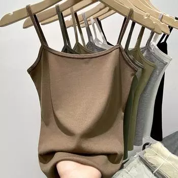 Летний женский топ без рукавов с внутренним слоем и нижним слоем без рукавов, тонкий топ с облегающим кроем и красивой спиной M армия зеленый