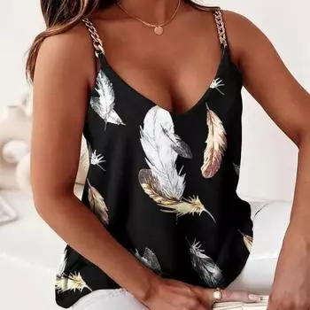 Летний женский топ-безрукавка с цепочкой и принтом S белый