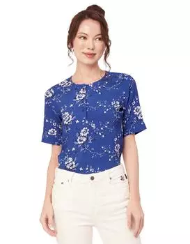 Летний женский топ из вискозы с принтом Moomaya, повседневный топ с круглым вырезом и короткими рукавами 3XL синий