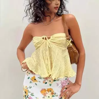 Летний женский топ на одно плечо Hottie, однотонный, сексуальный, с глубоким вырезом, короткий, без рукавов S абрикосовый