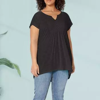 Летний женский топ с V-образным вырезом и короткими рукавами, свободная однотонная блузка, плиссированная футболка средней длины большого размера для повседневной носки на открытом воздухе XXXXL чёрный