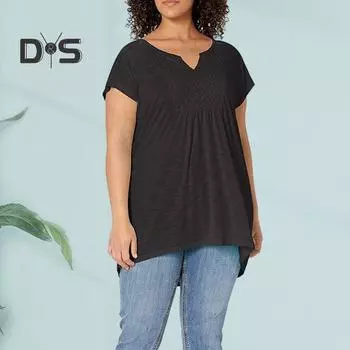 Летний женский топ с V-образным вырезом и короткими рукавами, свободная однотонная блузка, плиссированная футболка средней длины большого размера для повседневной носки на открытом воздухе XXXL красный