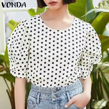 Летний женский топ VONDA с круглым вырезом и объемными рукавами H Fit