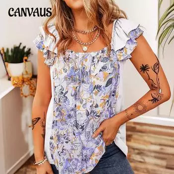 Летний женский внешний жилет с квадратным вырезом, модный топ без рукавов с рюшами и цветочным принтом S светло-серый